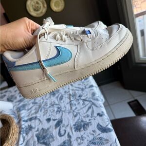 Nike Air Force 1 White and Light Blue Sneakers